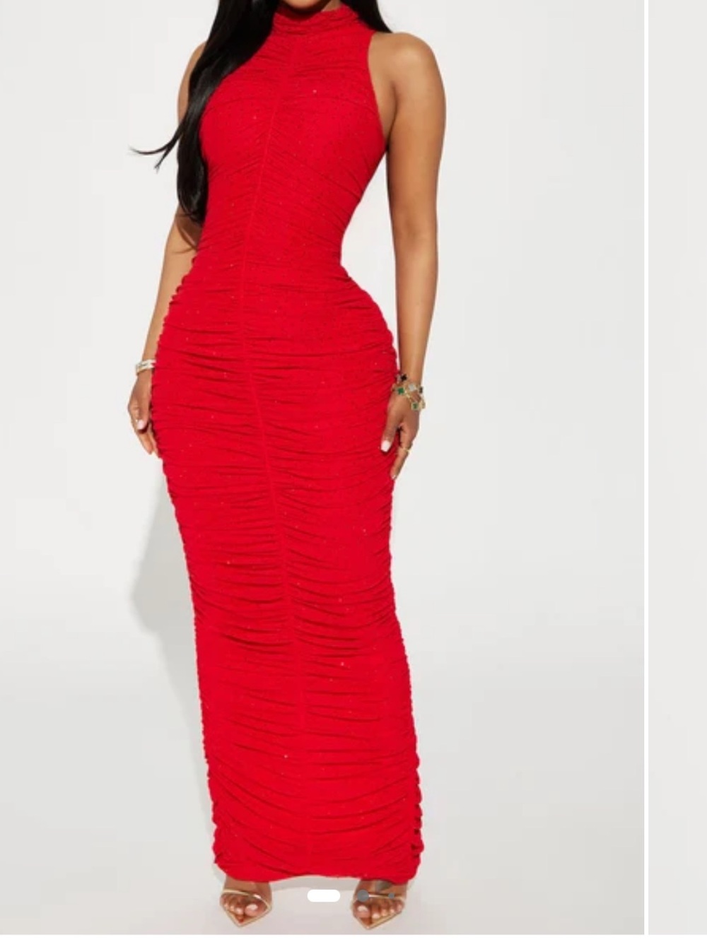 Rachel Ruched Rhinestone Maxi Dress in Red - Picture 3 of 8